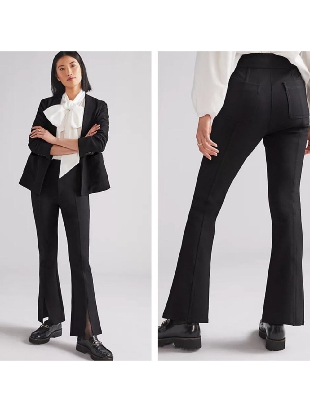 Anthropologie Maeve Slit-Front Flared Ponte Pants Black size 6